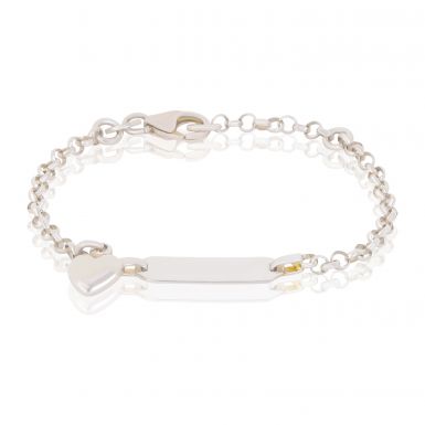 New Sterling Silver Childs Identity Bracelet with Heart Charm