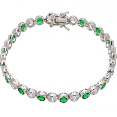 New Sterling Silver Green Cubic Zirconia 7.5" Tennis Bracelet