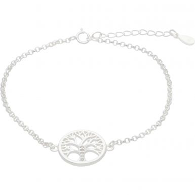 New Sterling Silver 7-8" Cubic Zirconia Tree Of Life Bracelet