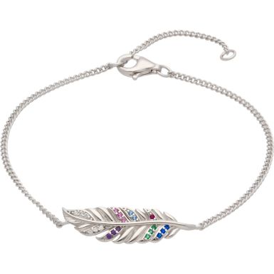 New Sterling Silver Multi-Colour Stone Set Feather Bracelet