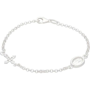 New Sterling Silver Stone Set Rosary Style 7.5" Bracelet
