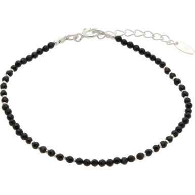 New Sterling Silver Fine Black Onyx Bead 6.5-7.5" Bracelet