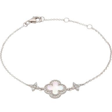 New Sterling Silver Mother Of Pearl & Gem Set Petal Bracelet