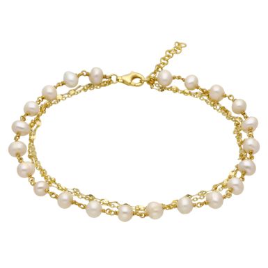 New Gold Plated Silver Freshwater Pearl Multi Strand Anklet