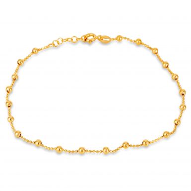 New Sterling Silver Yellow Gold Finish Bead Link Anklet