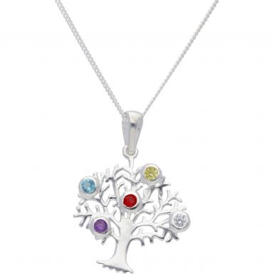 New Silver Coloured Stone Tree of Wisdom Pendant Necklace