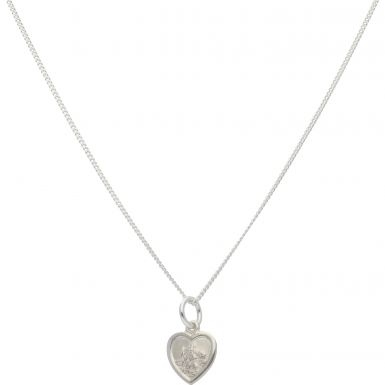 New Sterling Silver Heart St Christopher & 18" Chain Necklace