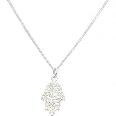 New Sterling Silver Hamsa Hand Pendant & 16-18" Chain Necklace