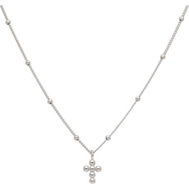 New Sterling Silver Beaded Curb Chain & Tiny Bead Cross Necklace