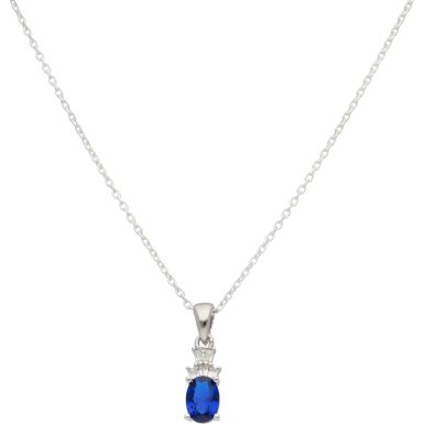 New Sterling Silver Blue Cubic Zitconia Pendant & 18" Necklace