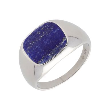 New Sterling Silver Blue Lapis Lazuli Cushion Shaped Signet Ring