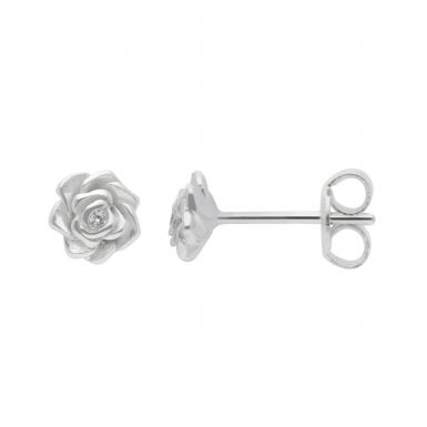 New Sterling Silver Cubic Zirconia Rose Stud Earrings