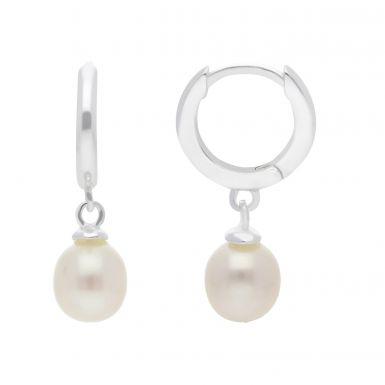 New Sterling Silver Freshwater Pearl Charm Huggie Hoop Earrings