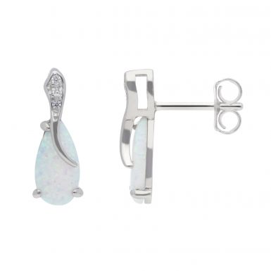 New Sterling Silver Cultured Opal & Cubic Zirconia Stud Earrings