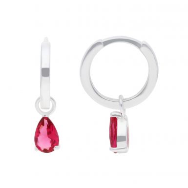 New Sterling Silver Red Gemstone 12mm Huggie Hoop Earrings