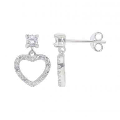 New Sterling Silver Cubic Zirconia Heart Drop Earrings