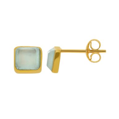 New Gold Plated Sterling Silver Chalcedony Stud Earrings
