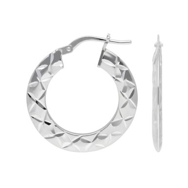 New Sterling Silver Diamond-Cut Creole Hoop Earrings