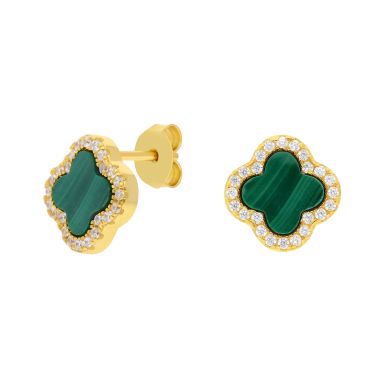 New Gold Plated Sterling Silver Malachite Petal Stud Earrings