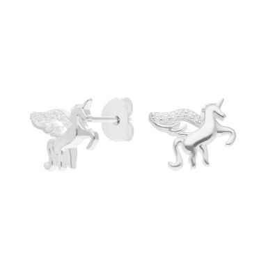 New Sterling Silver Unicorn Pegasus Cubic Zirconai Stud Earrings