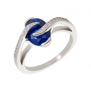 New Sterling Silver Blue Cubic Zirconia Fancy Ring