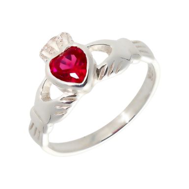 New Sterling Silver Red Cubic Zirconia Claddagh Dress Ring