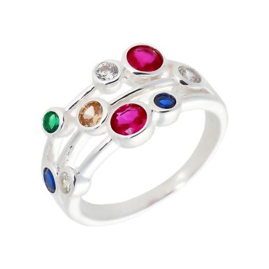 New Sterling Silver Multi Colour Cubic Zirconia Bubble Ring