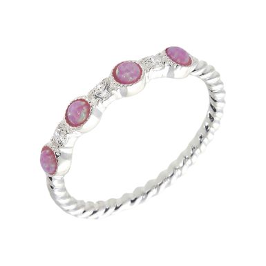 New Sterling Silver Pink Synthetic Opal & Cubic Zirconia Ring