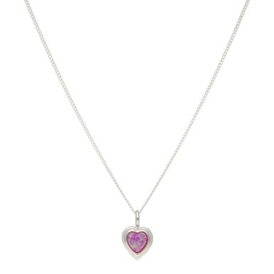 New Sterling Silver Pink Cultured Opal Heart 18" Necklace