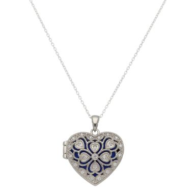 New Sterling Silver Stone Set Heart Locket & 18" Necklace