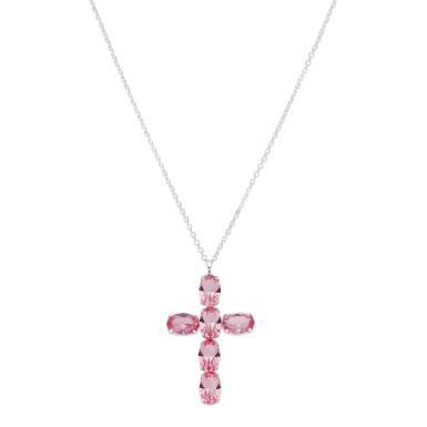 New Sterling Silver Pink Cross Pendant & 17" Chain Necklace