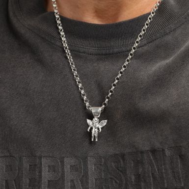 New Sterling Silver Cupid Pendant & 24" Belcher Chain Necklace