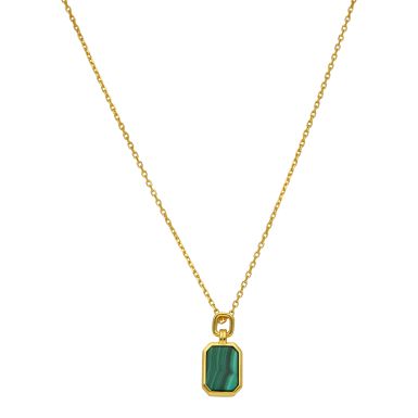 New Gold Plated Sterling Siver Malachite 16-17.5" Necklace