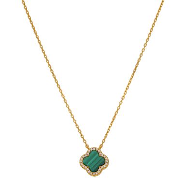 New Gold Plated Sterling Silver Malachite Petal Necklace