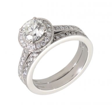 Pre-Owned Platinum 1.75 Carat Diamond Halo Bridal Ring Set