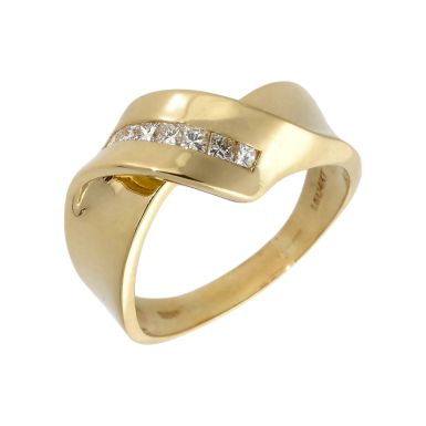 Pre-Owned 9ct Yellow Gold Diamond Set Wave Twist Dress Ring