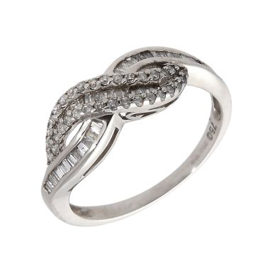 Pre-Owned 18ct White Gold Mixed Cut Diamond Wave Ring
