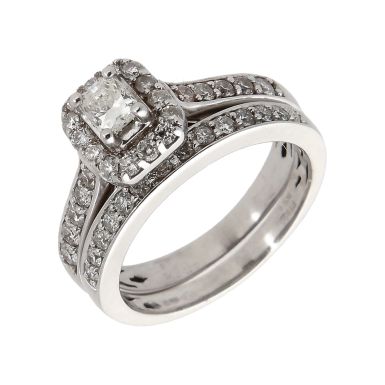 Pre-Owned Platinum Diamond Halo & Band Bridal Ring Set