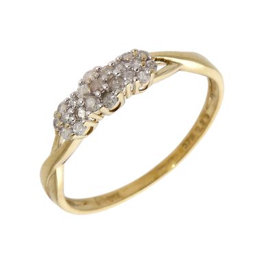 Pre-Owned 9ct Yellow Gold 0.25 Carat Diamond Triple Cluster Ring