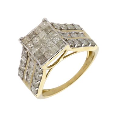 Pre-Owned 9ct Yellow Gold Mixed Cut Diamond Cluster Ring