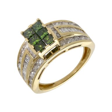 Pre-Owned 9ct Gold Green & White Mixed Cut Diamond Cluster Ring