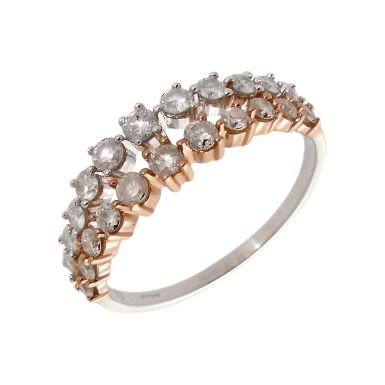 Pre-Owned 9ct White & Rose Gold Double Row Diamond Ring