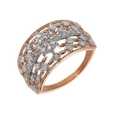 Pre-Owned 9ct Rose Gold Multi Row Diamond Cluster Dress Ring