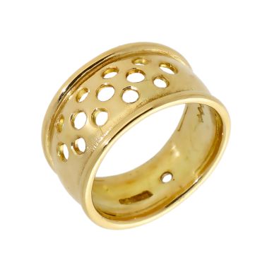 Pre-Owned 18ct Yellow Gold Punched Circles Wide Band Dress Ring