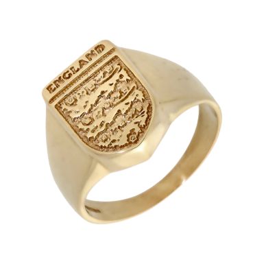 Pre-Owned 9ct Yellow Gold 3 Lions England Shield Signet Ring