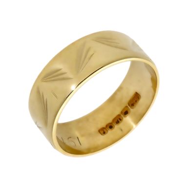 Pre-Owned 18ct Yellow Gold 6mm Patterned Wedding Band Ring