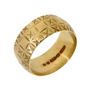 Pre-Owned 18ct Yellow Gold 8mm Patterned Wedding Band Ring