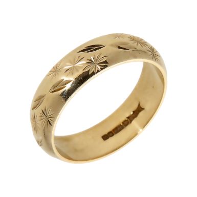 Pre-Owned 9ct Yellow Gold 6mm Patterned Wedding Band Ring
