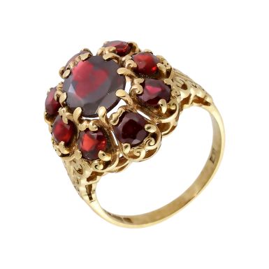 Pre-Owned 9ct Yellow Gold Garnet Cluster Ring