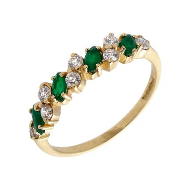 Pre-Owned 9ct Gold Green Agate & Cubic Zirconia Dress Ring